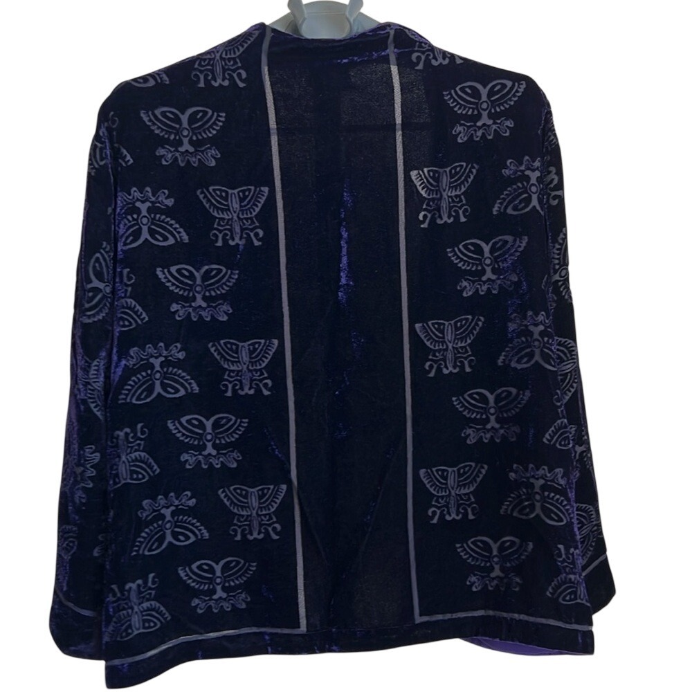 Burn out velvet purple cardigan, kimono Chico’s size 1 women fairy